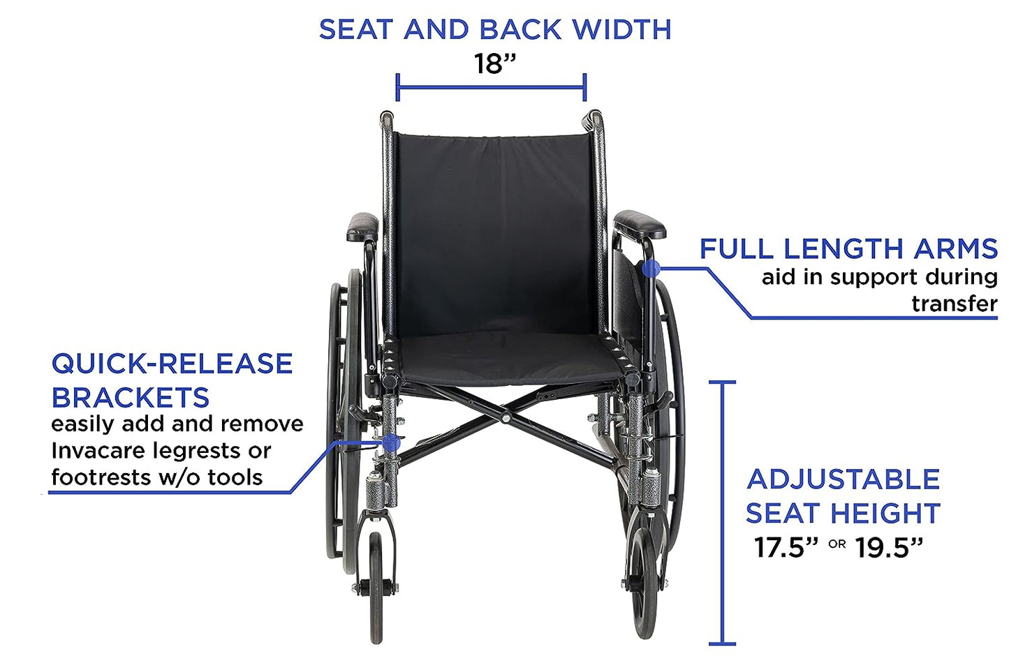 Invacare Tracer SX5 Wheelchair for Adults | Everyday Folding | 18" and 20" Seat | Full-Arms | No  Footrests