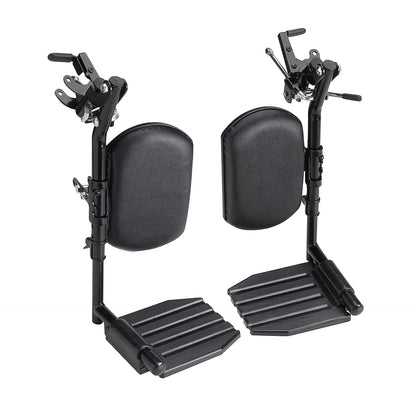 A pair of Invacare wheelchair elevating legrests item number T94HCP with composite footplates and padded calf pads against a white background.