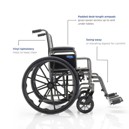 Invacare Essentials Tracer EX1 Wheelchair| Foldable| Swing-Away Footrests & Desk Length Arms| 16, 18, 20  Inch Seat