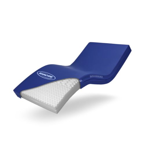 A front view of the Invacare Essential Mattress with a blue cover.  The image is presented on a white background.