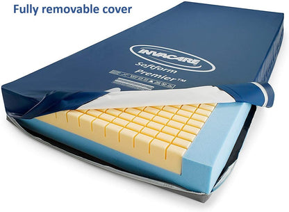 Invacare's Softform Premier Hospital mattress item number IMP1080, displays its fully removable cover.  The image is against a white background.