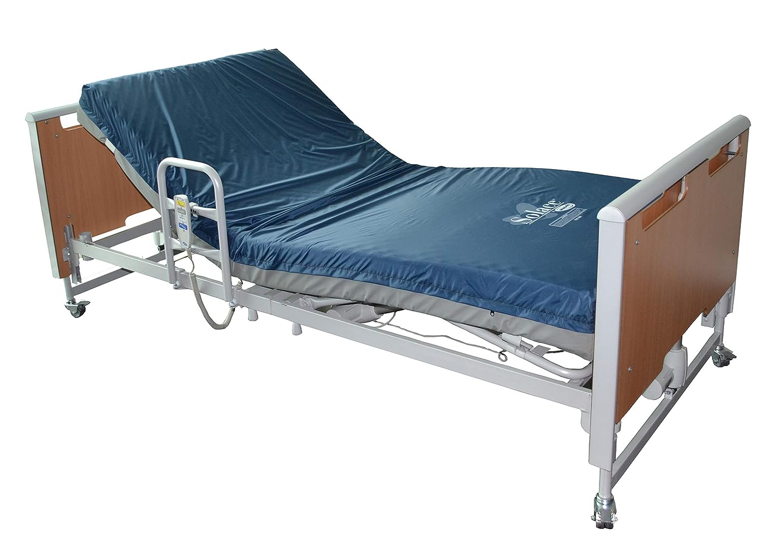 Invacare's Solace Prevention Hospital Bed Mattress, item number SPS1080 displayed on a hospital bed against a white background.