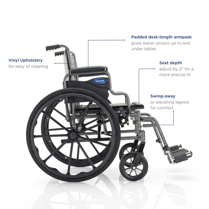 Invacare Essentials Tracer SX3 Wheelchair| Foldable| Swing-Away Footrests & Desk Length Arms| 16, 18, 20 Inch Seat