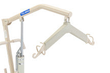 Zoomed-in  image of the spreader bar on Invacare's beige hydraulic lift, 9805P against a white background.